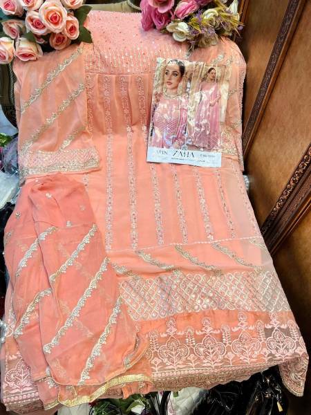 Cream Colour Zaha Zarin Vol 1 New Latest Designer Party Wear Pakistani Georgette Dress Material Collection 10040